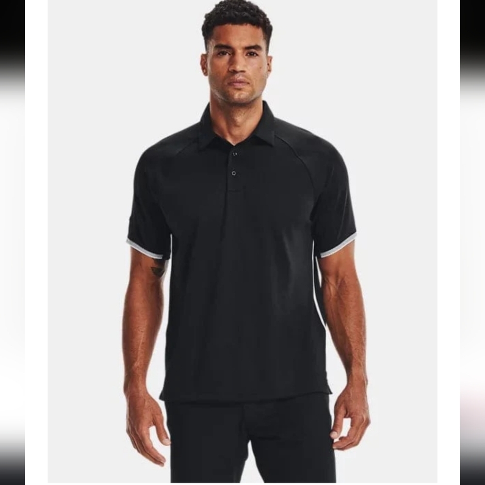 Under Armour Men's UA rival black tech polo shirt,loose fit medium heatgear NWOT